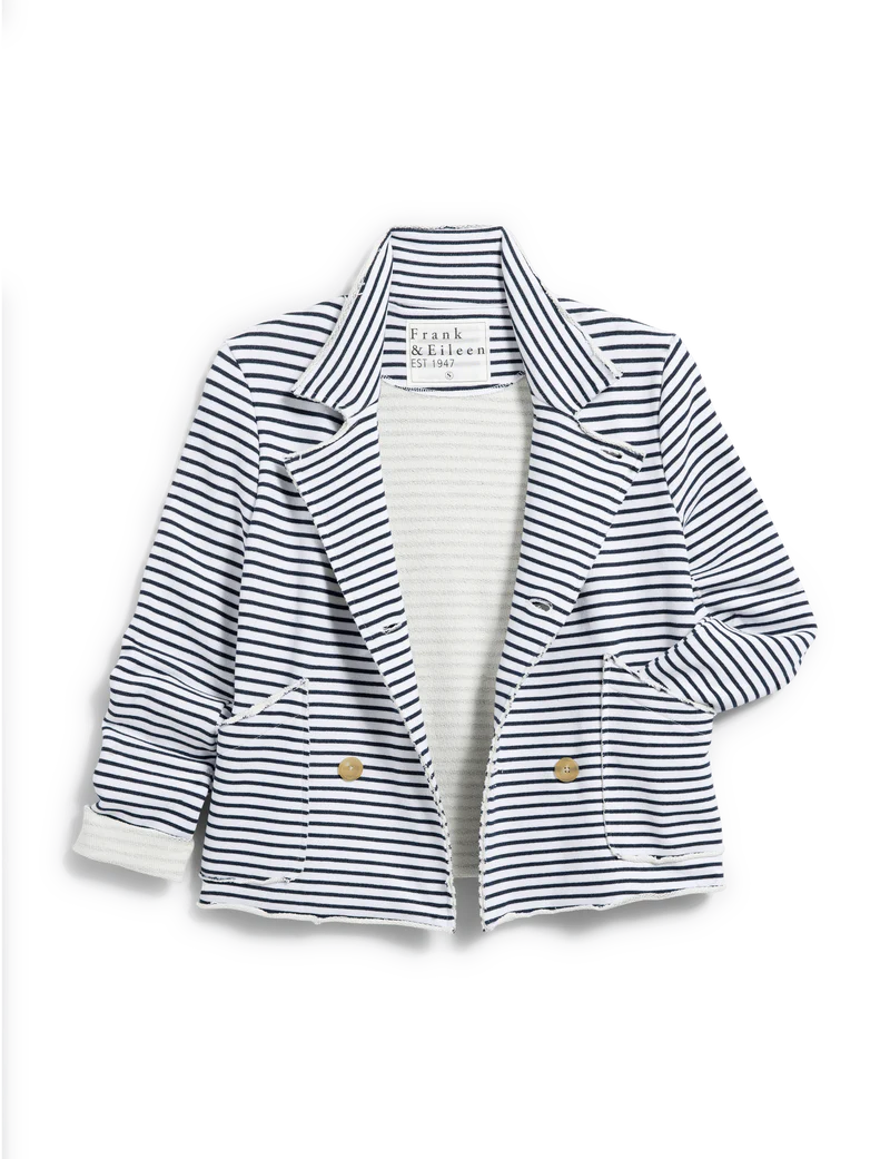FRANK & EILEEN Mini Belfast Crop Peacoat Navy French Stripe