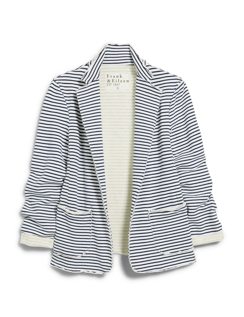 FRANK & EILEEN Dublin Blazer Navy French Stripe Fleece