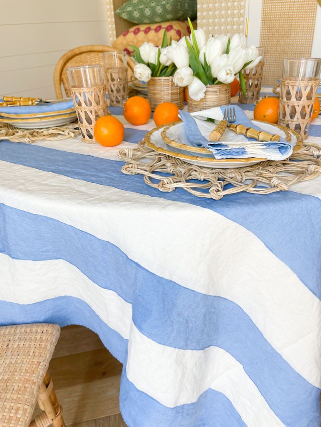 ダリア様　table clothe of cathkidston fabric Amazon.com: meioro Table Cloth Blue White Striped Tablecloth