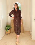 FRANK & EILEEN Rory Maxi Shirtdress Chocolate Courduroy