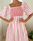 SMOCK LONDON Josefine Butler Dress Aquafresh Stripe w/ Big Apple