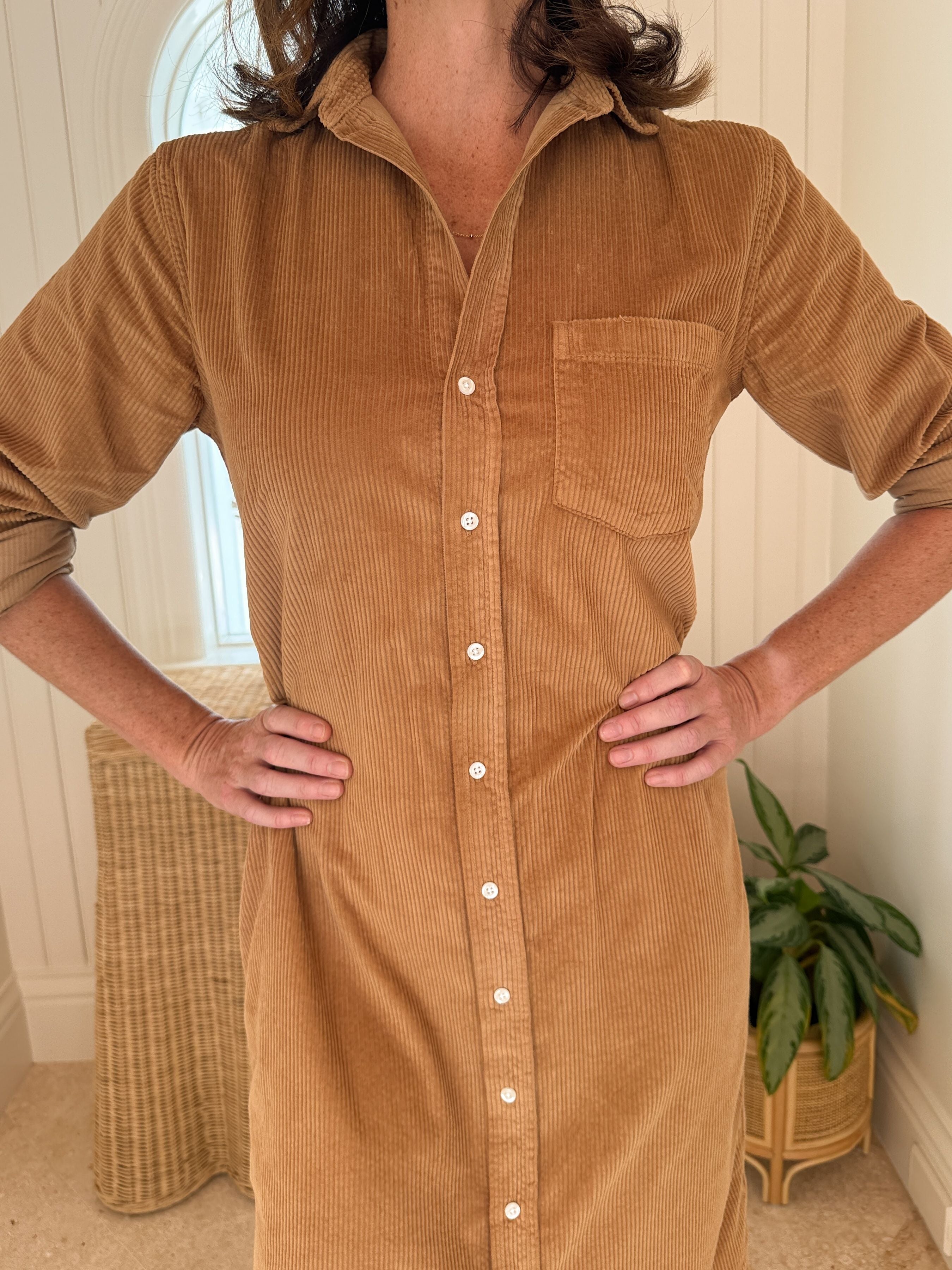 FRANK & EILEEN Rory Maxi Shirtdress Camel Corduroy