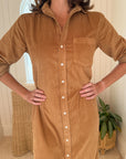 FRANK & EILEEN Rory Maxi Shirtdress Camel Corduroy