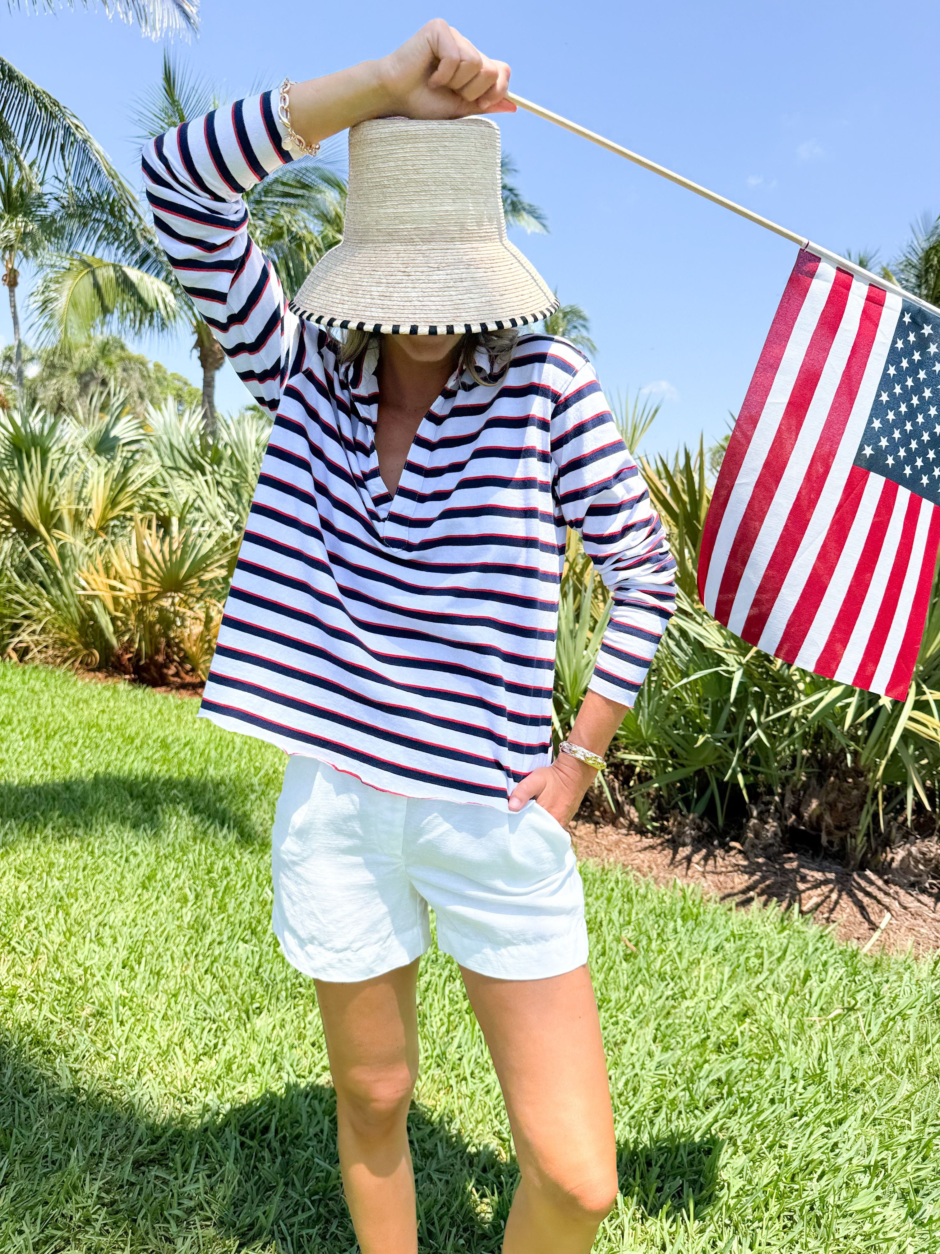 FRANK & EILEEN Patrick Popover Red/Navy/White Stripe Jersey