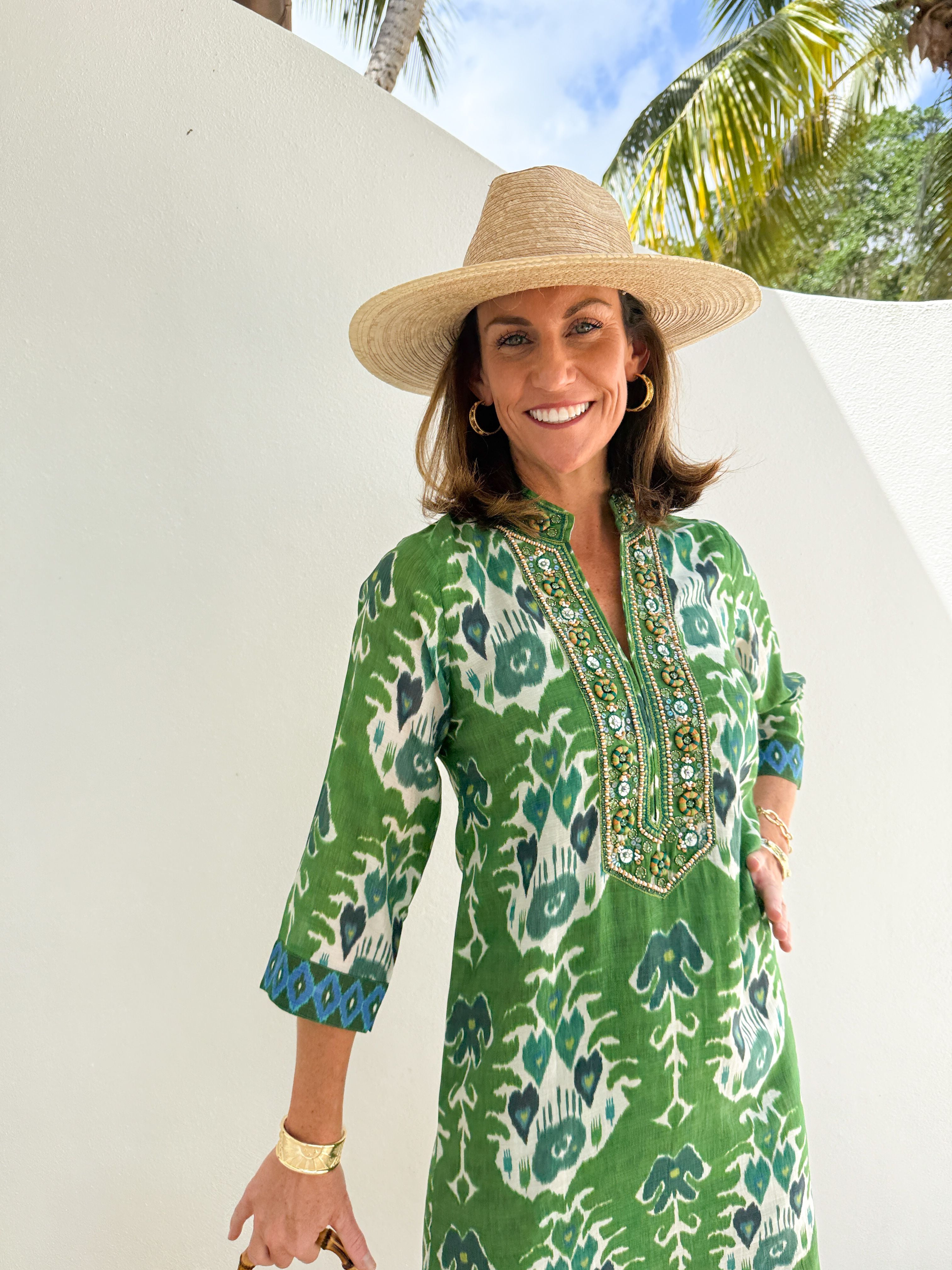 BELLA TU Bennett Tunic Dress Ikat Green