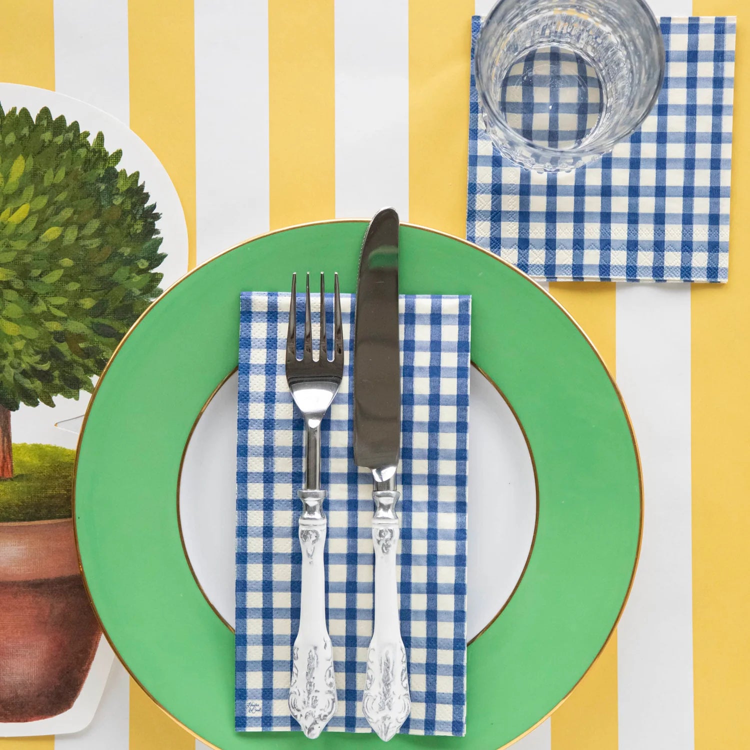 Navy Painted Check Guest Napkins Set/16