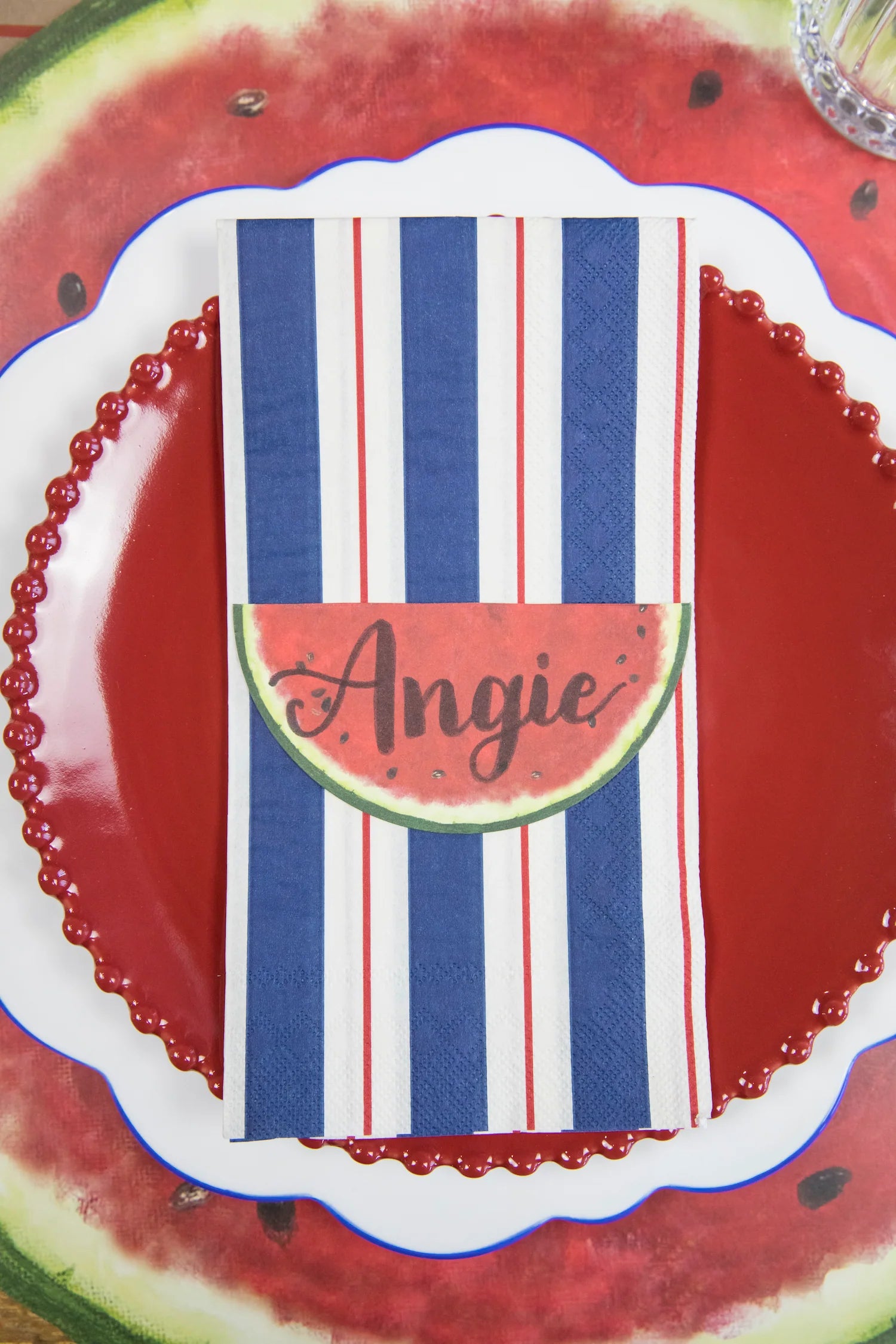 Navy & Red Awning Stripe Guest Napkins Set/16