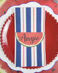 Navy & Red Awning Stripe Guest Napkins Set/16