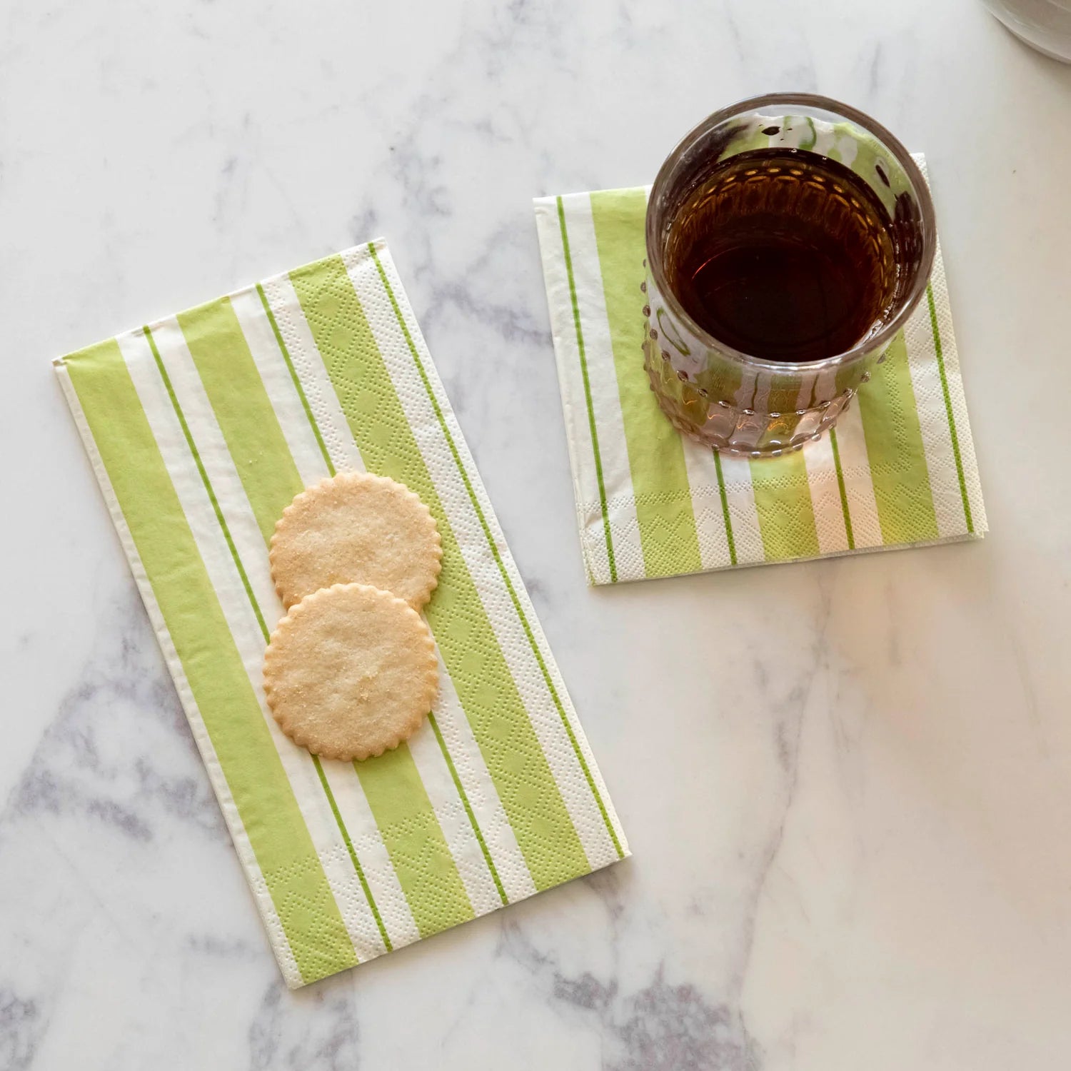 Green Awning Stripe Cocktail Napkins Set/20