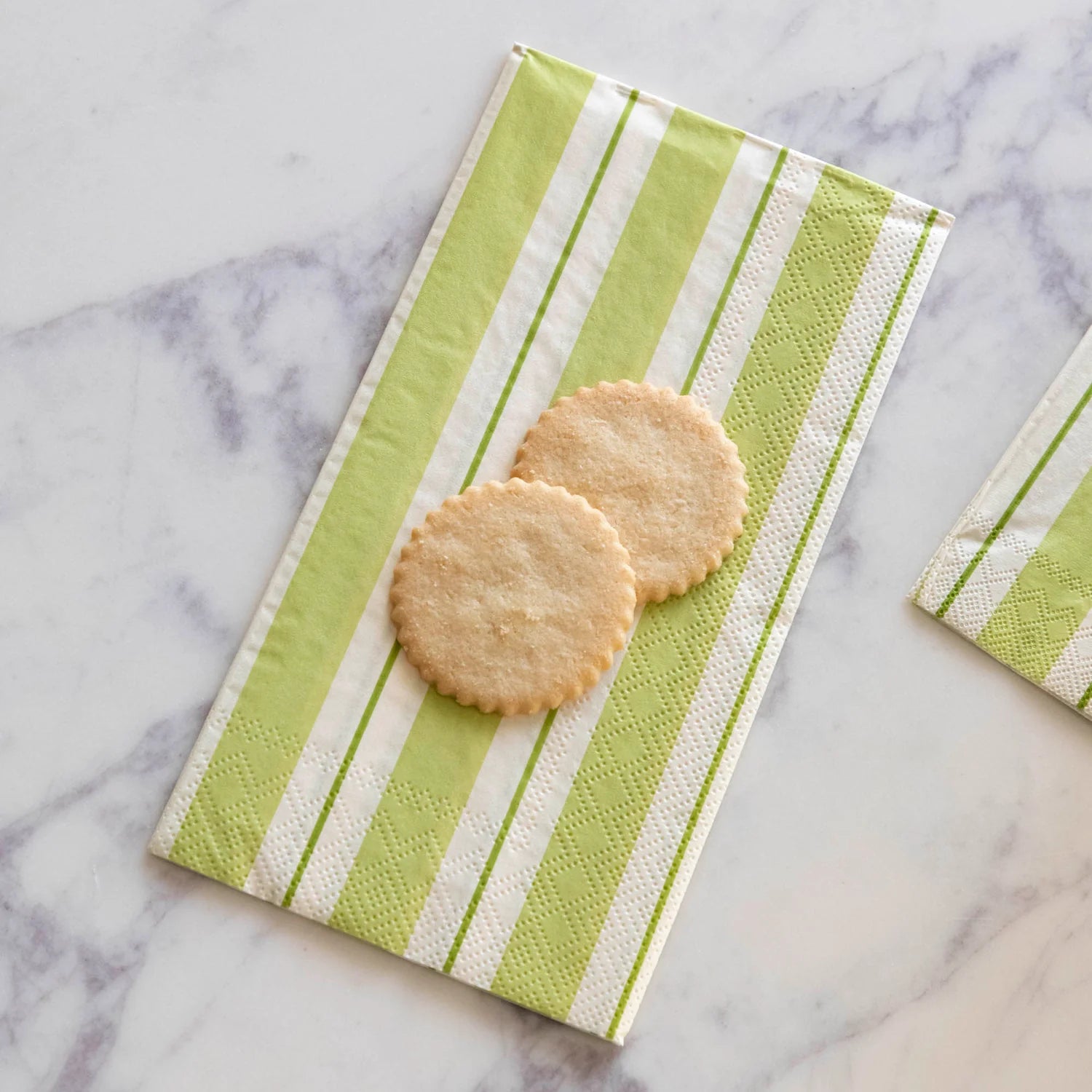 Green Awning Stripe Guest Napkins Set/16