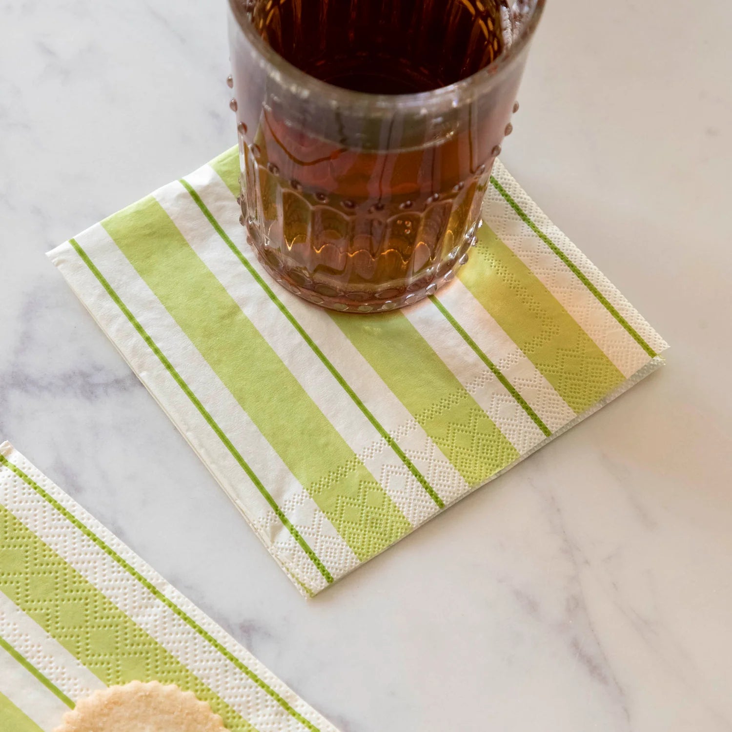 Green Awning Stripe Cocktail Napkins Set/20