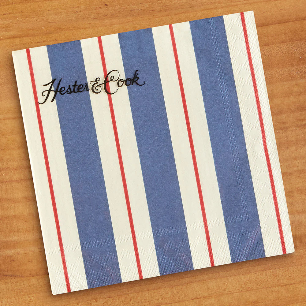Navy & Red Awning Stripe Cocktail Napkins Set/20