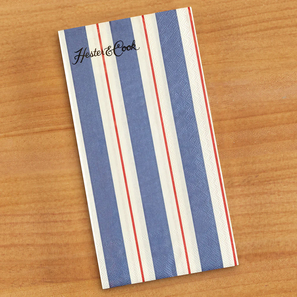 Navy & Red Awning Stripe Guest Napkins Set/16
