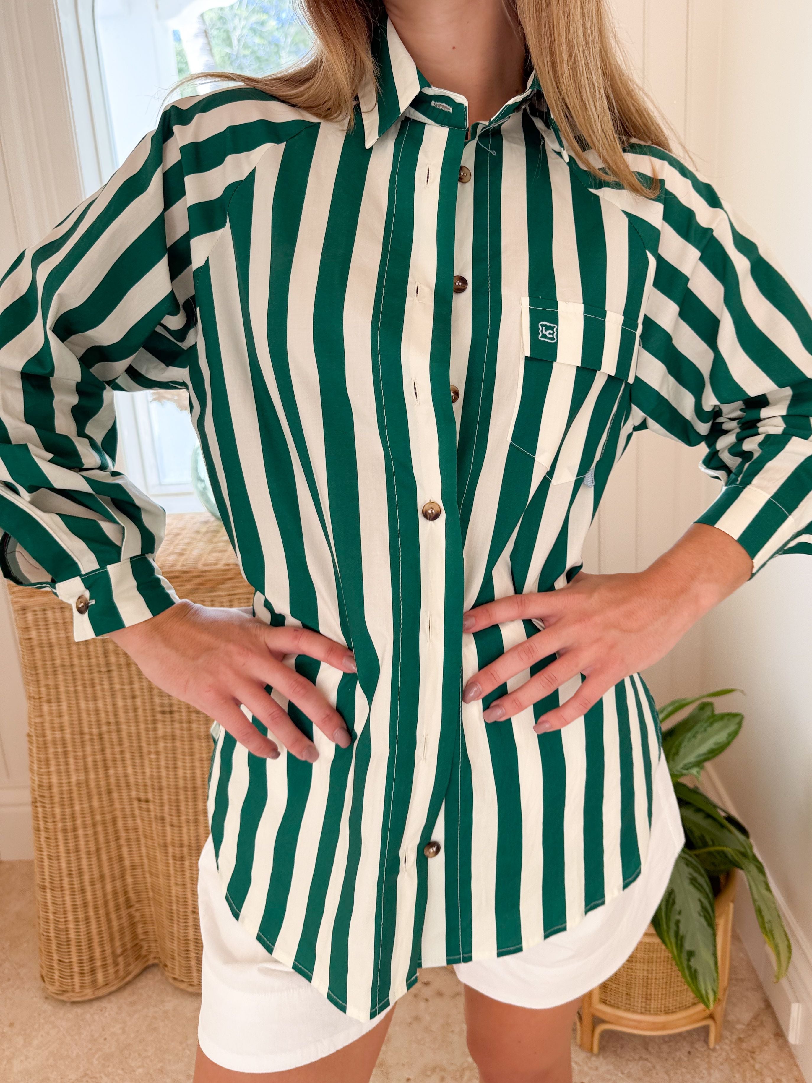 LADY CAPTAIN Captain Shirt Green Cabana Stripe