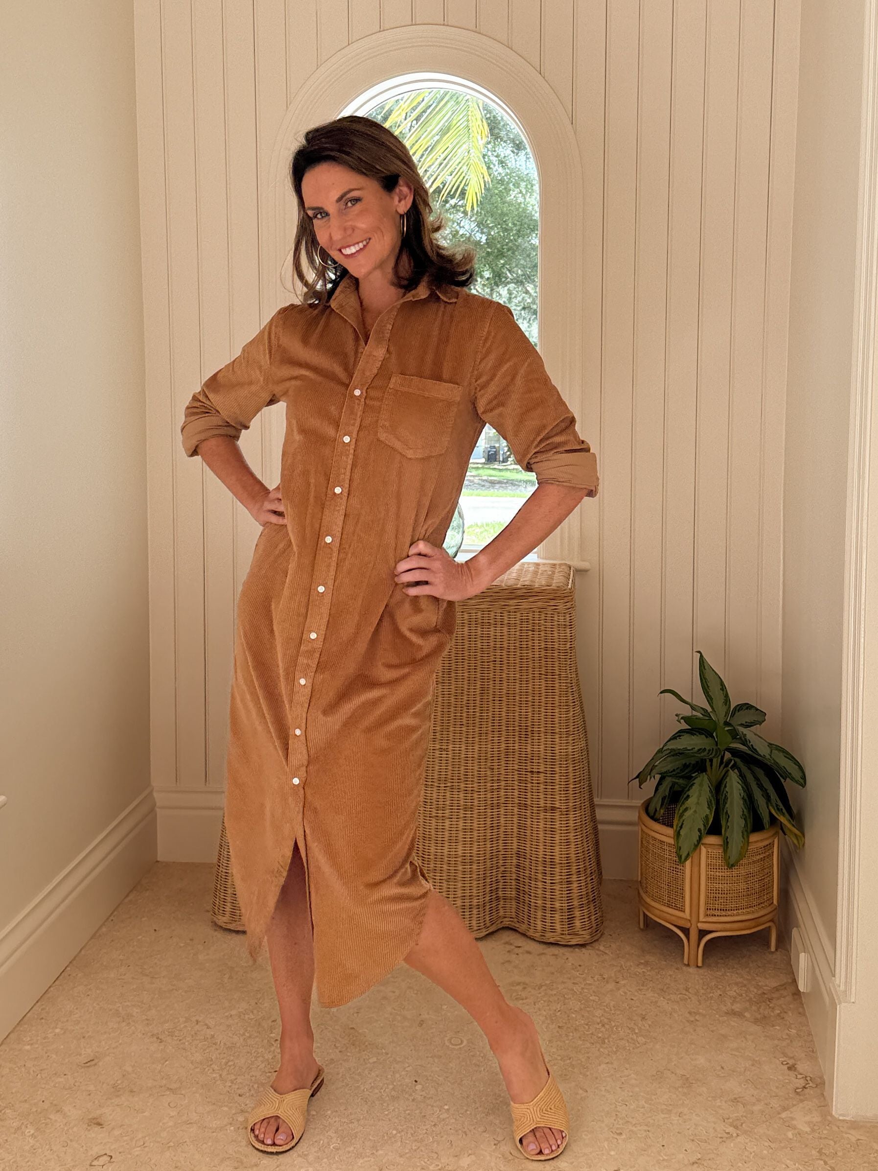 FRANK & EILEEN Rory Maxi Shirtdress Camel Corduroy