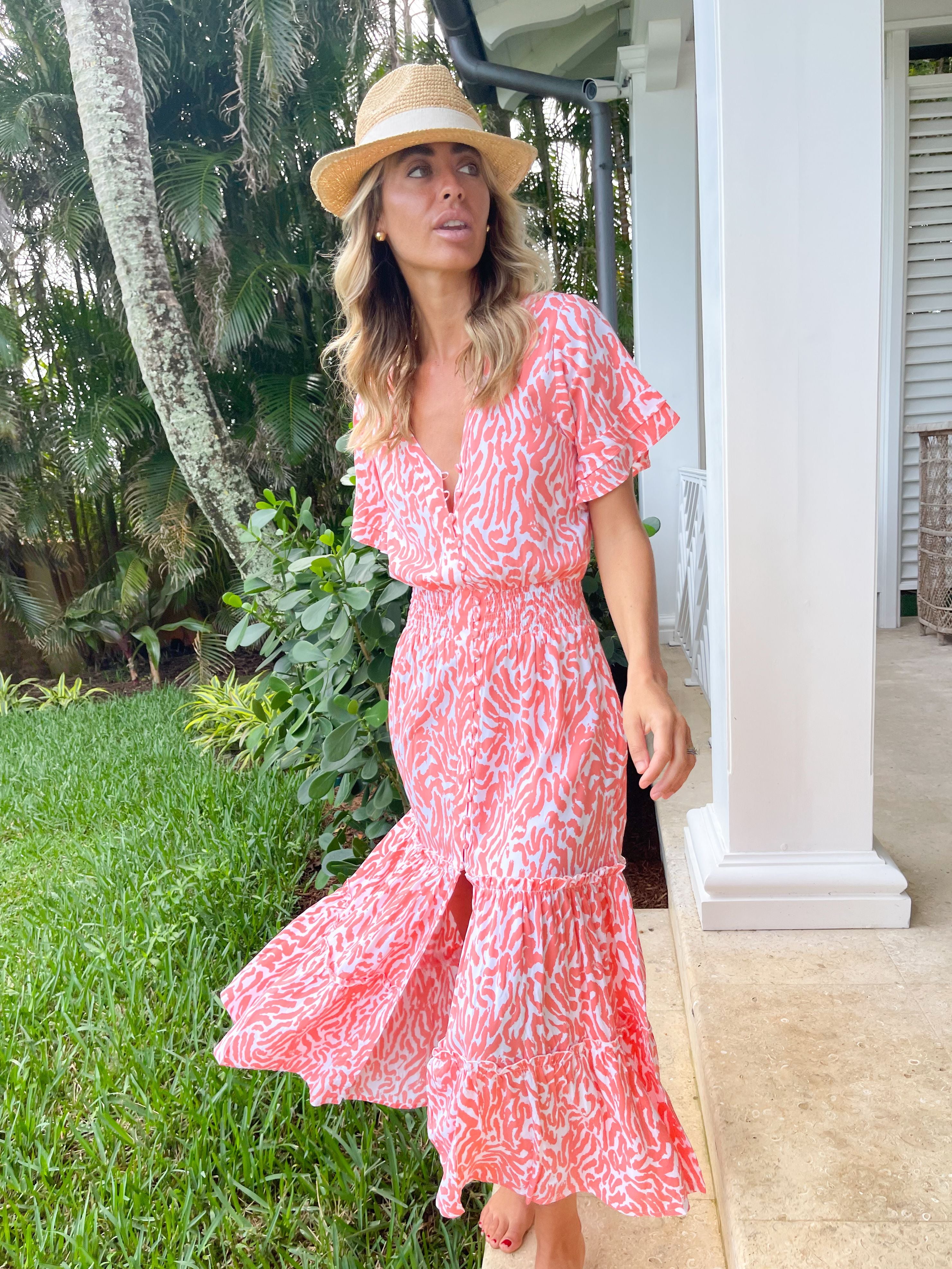 FINAL SALE WALKER & WADE Christina Dress Coral Zebra