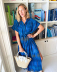 FINAL SALE MISA Lou Dress Cobalt Palms Chiffon