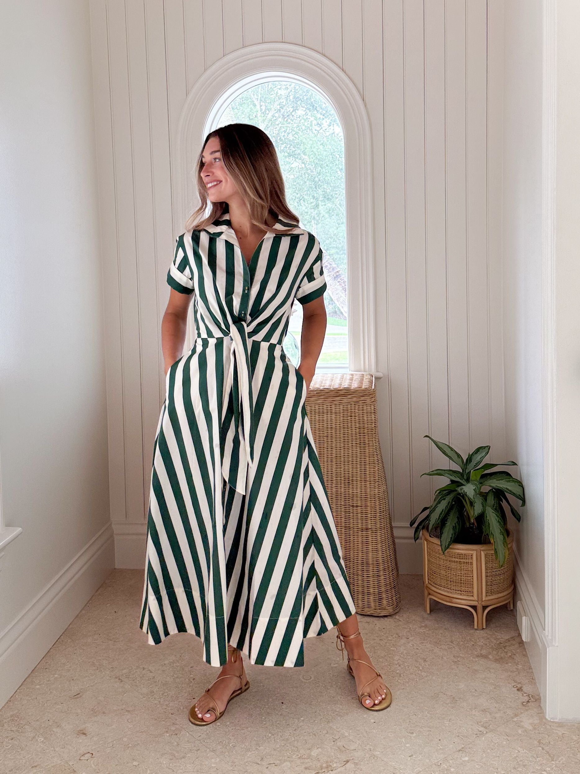 green and black striped dress CARA CARA Asbury Green/White Stripe Maxi dress