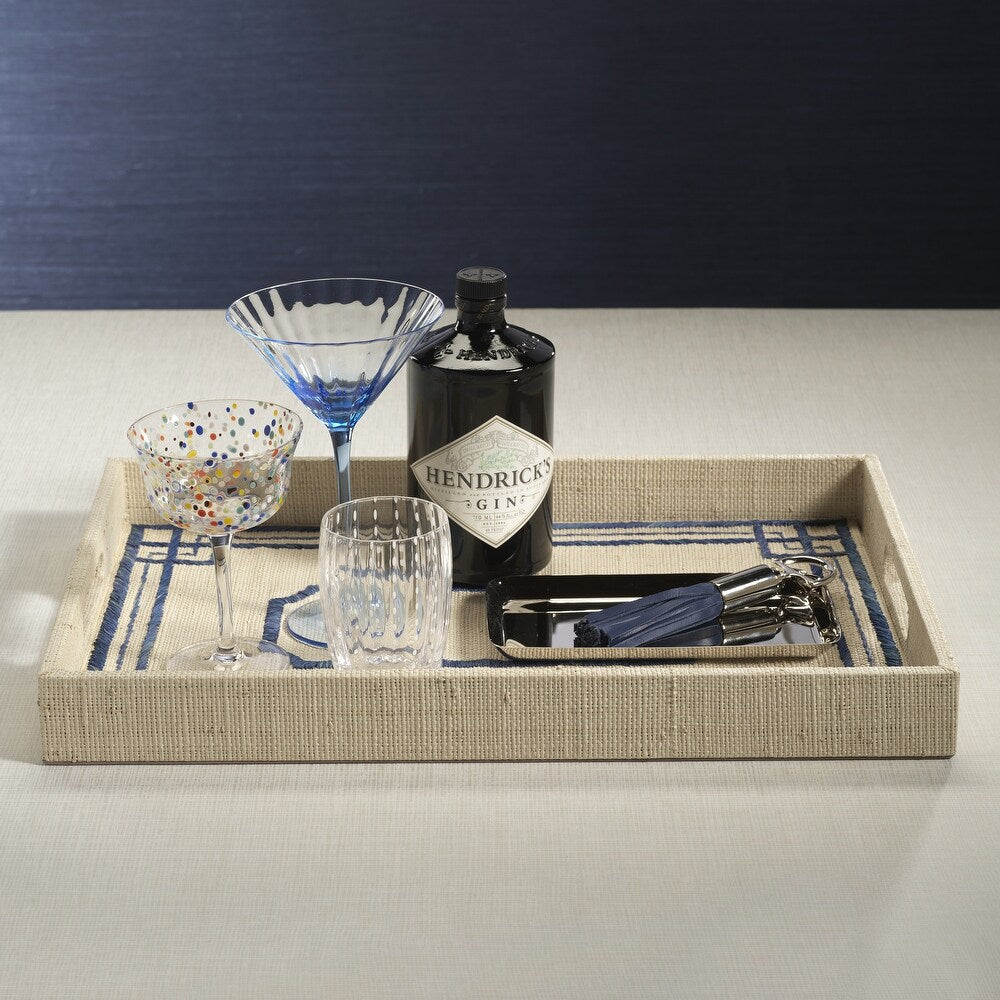 Blue Pattern Raffia Serving Tray