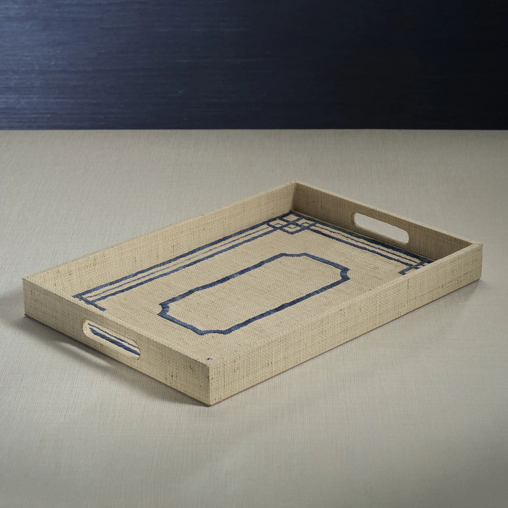 Blue Pattern Raffia Serving Tray