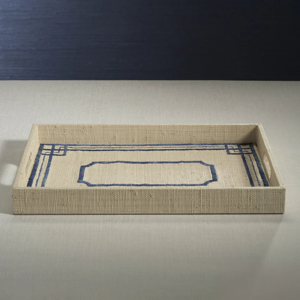 Blue Pattern Raffia Serving Tray