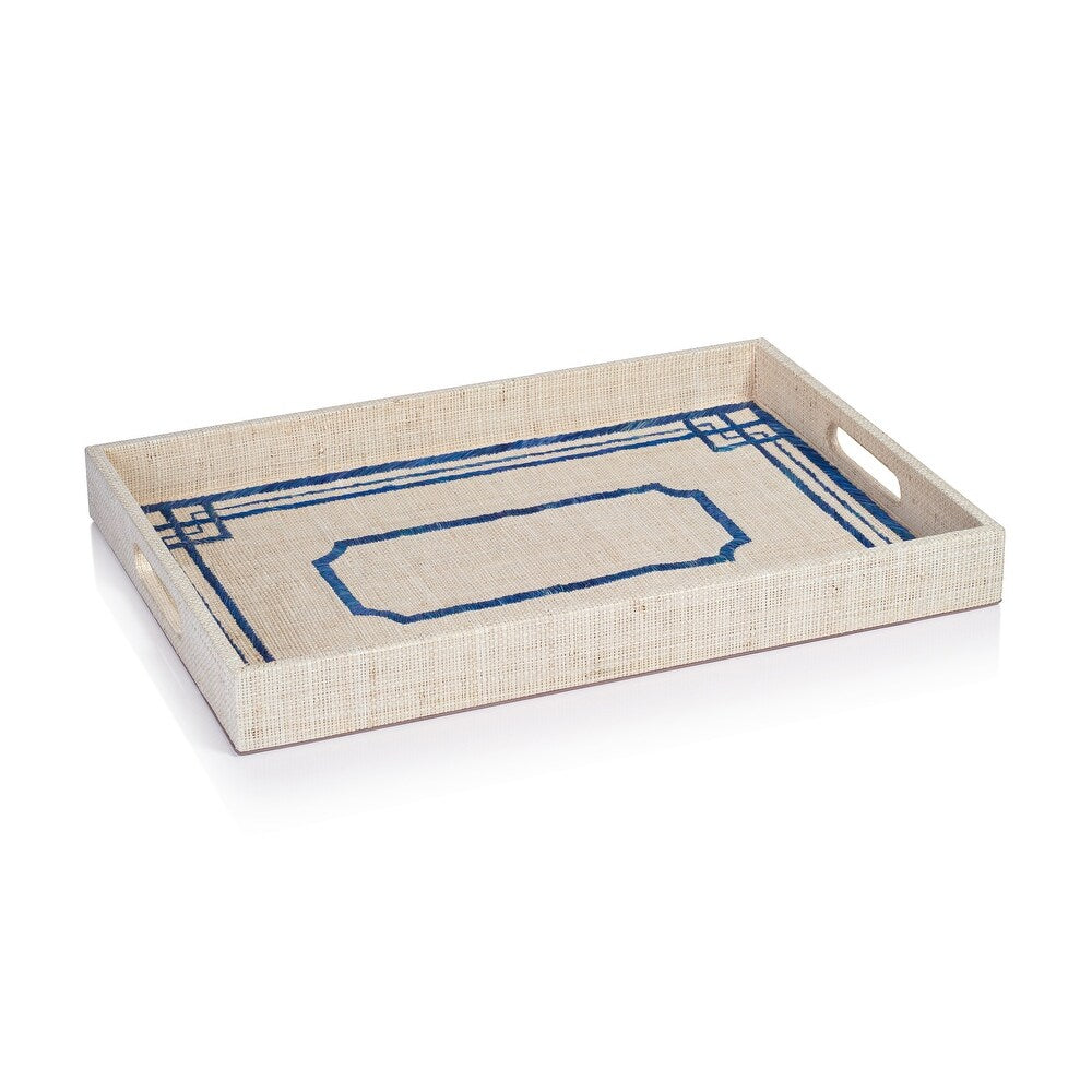 Blue Pattern Raffia Serving Tray