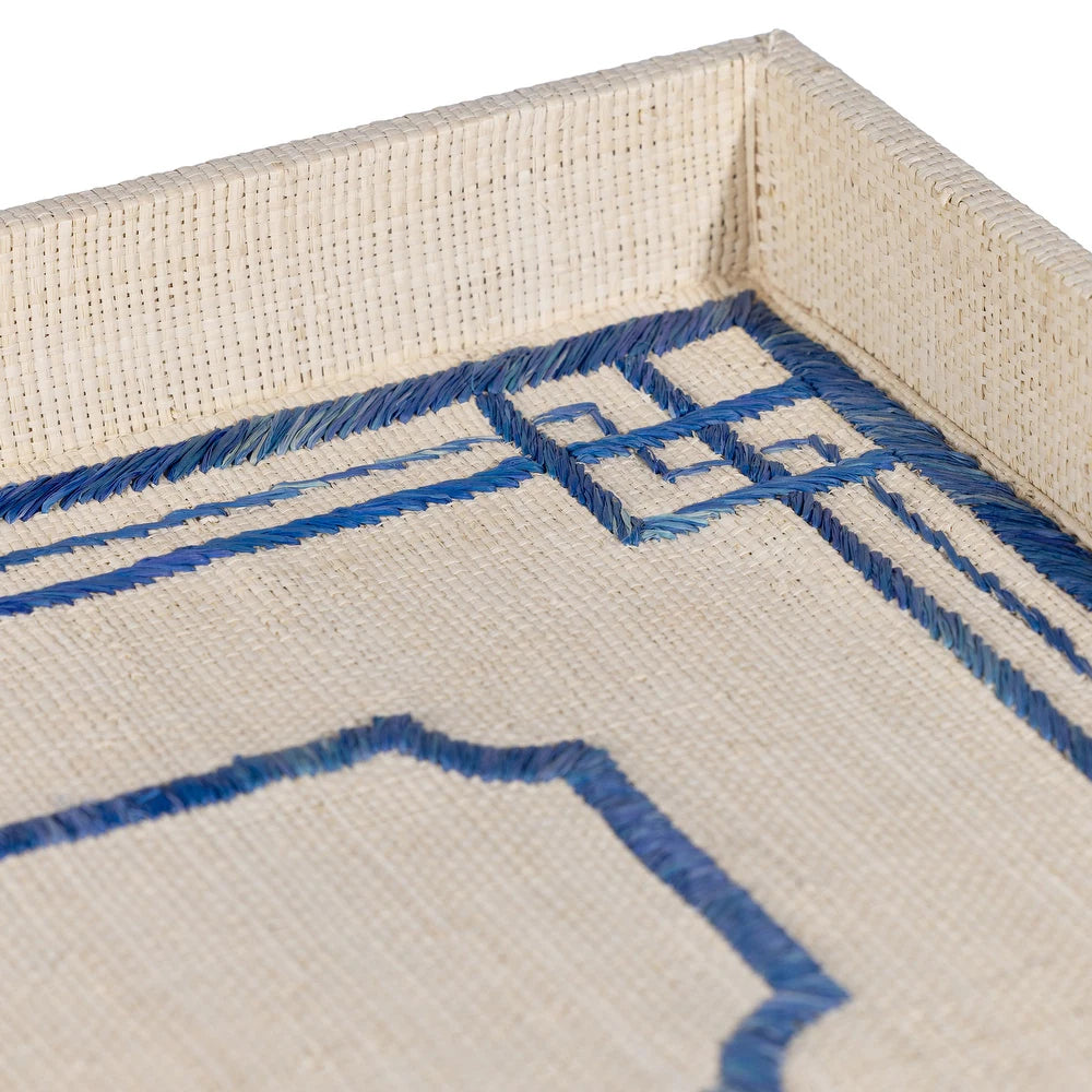 Blue Pattern Raffia Serving Tray