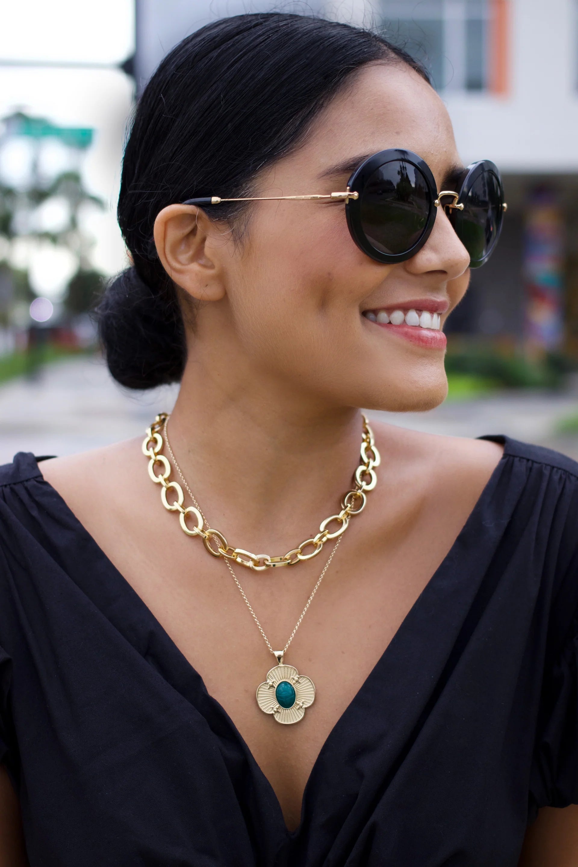 JANE WIN Chunky Link Chain with Lapis Bead 18"