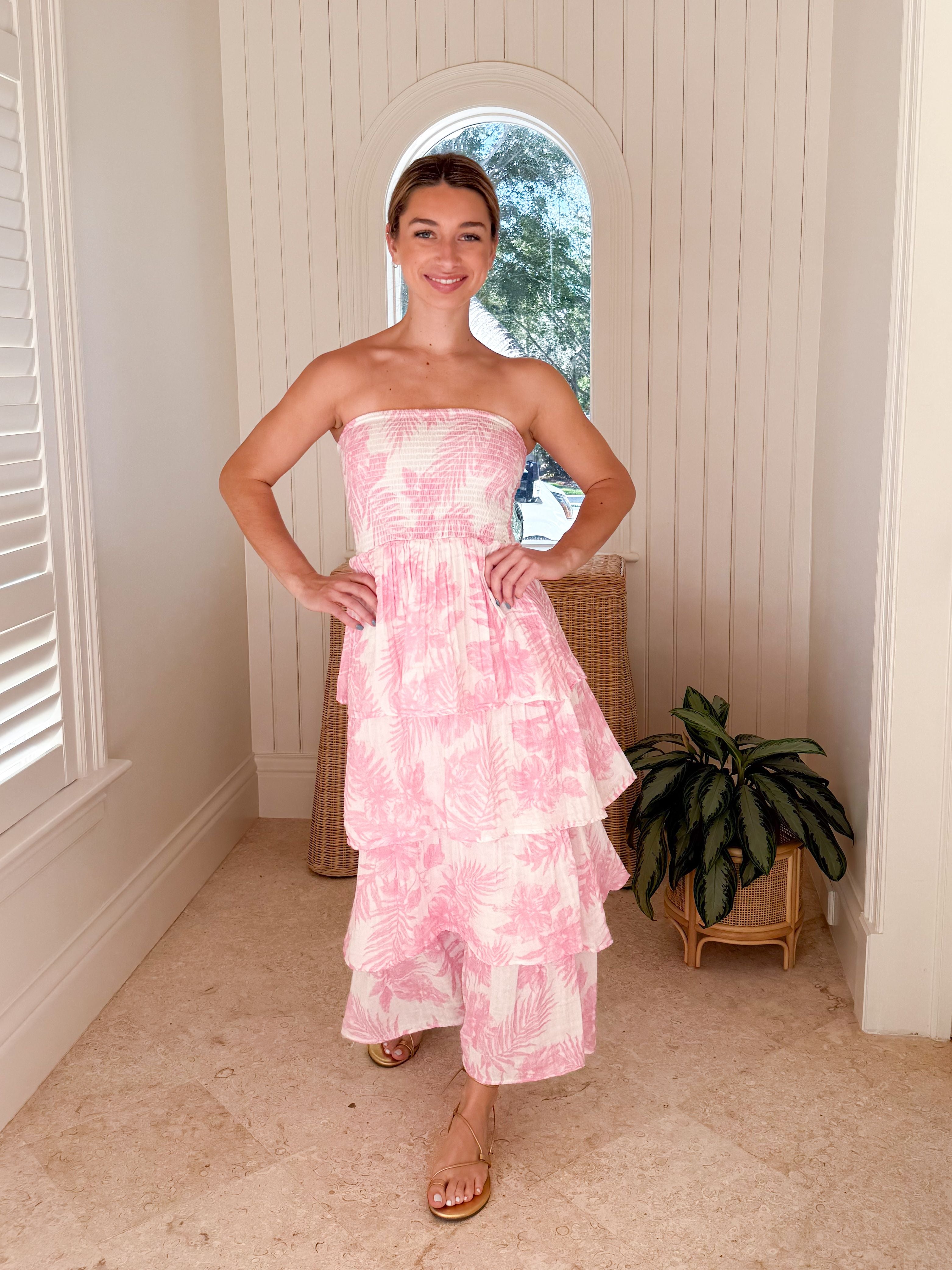 FINAL SALE FINAL SALE FELICITE Strapless Tier Maxi Baby Pink Palm