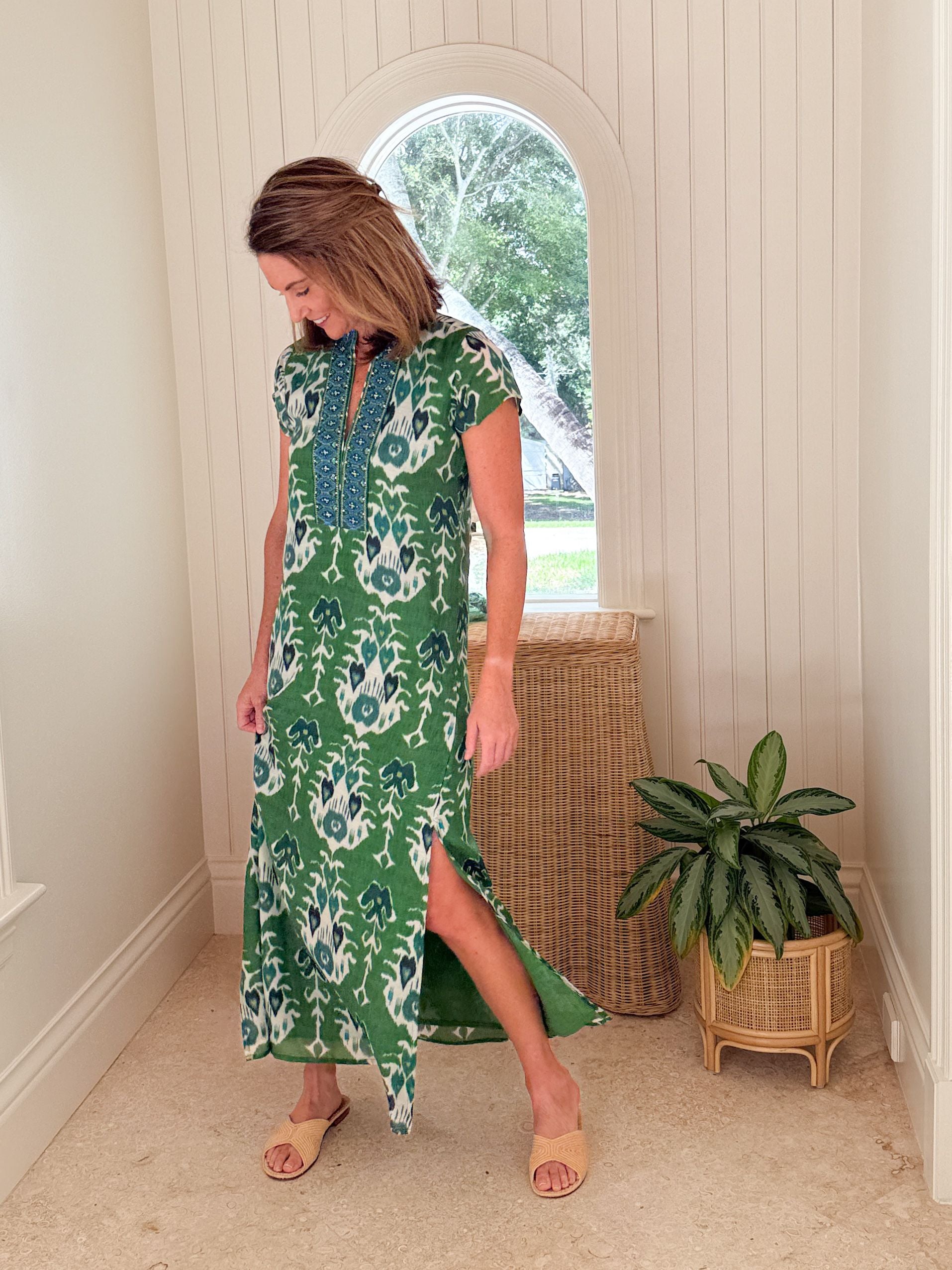 BELLA TU Lana Caftan Ikat Green