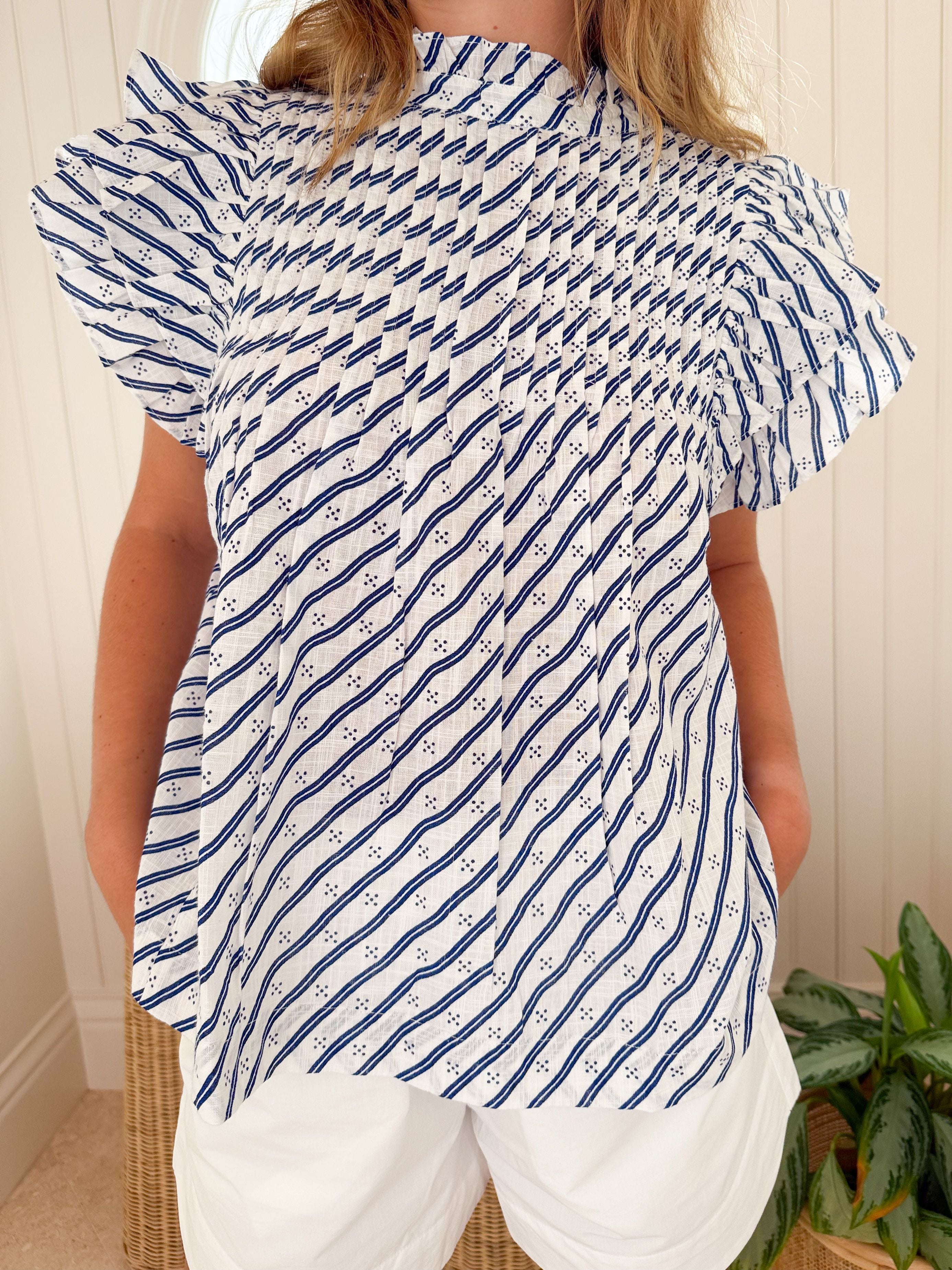 OLIPHANT Pintuck Ruffle Top Dipsy Navy