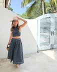 PROSPERINA Erica Midi Skirt Navy Polka Dot