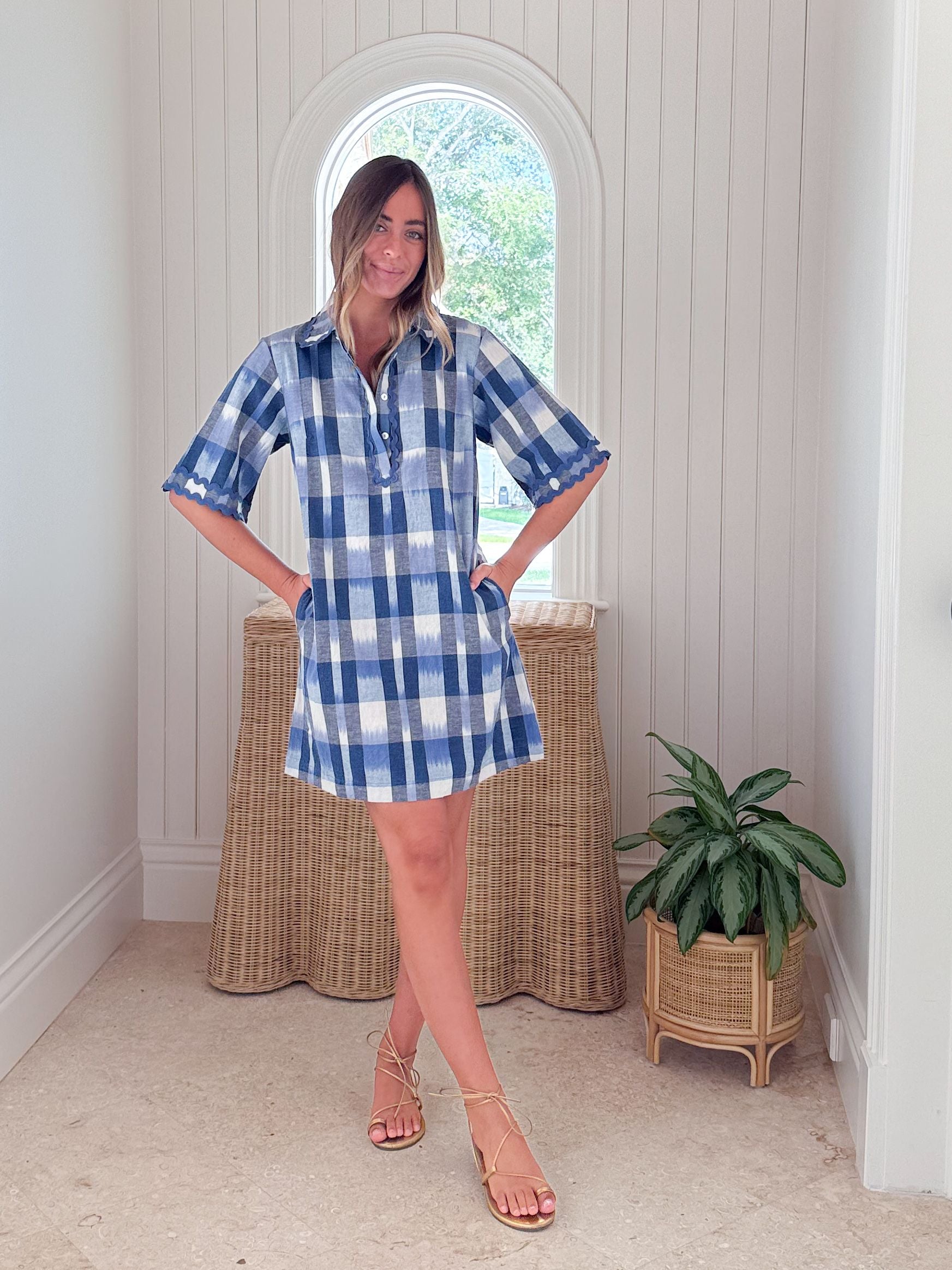 navy shirt dress mini Kat Mini Shirt Dress- Navy Gingham