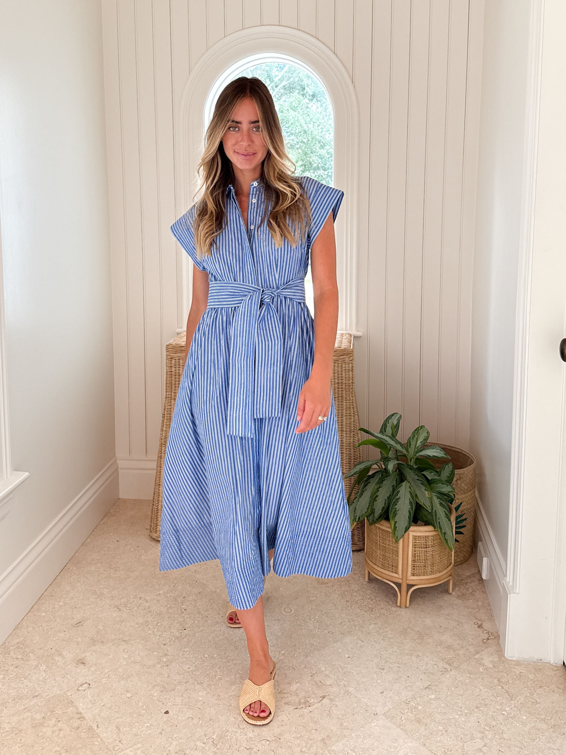OLIPHANT Belted Shirt Dress Devon Blue