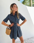 PROSPERINA Piper Mini Dress Navy Polka Dot