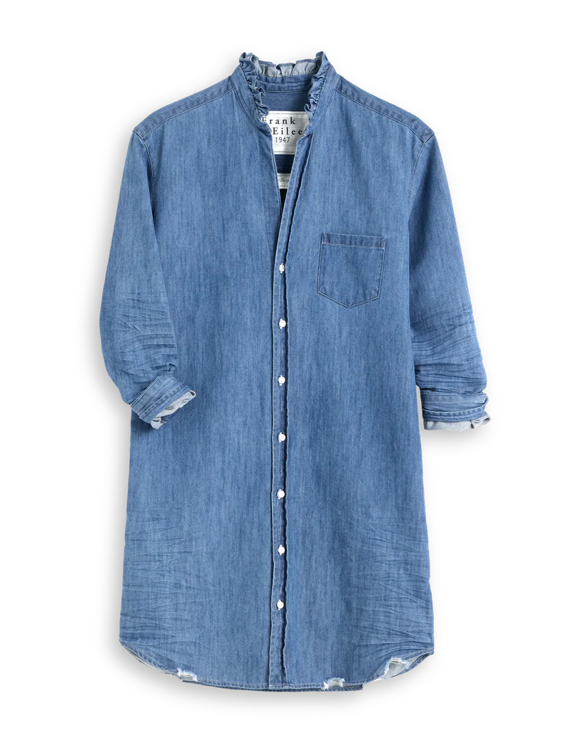 FRANK & EILEEN Mary Shirtdress Ruffle Vintage Stonewashed Indigo