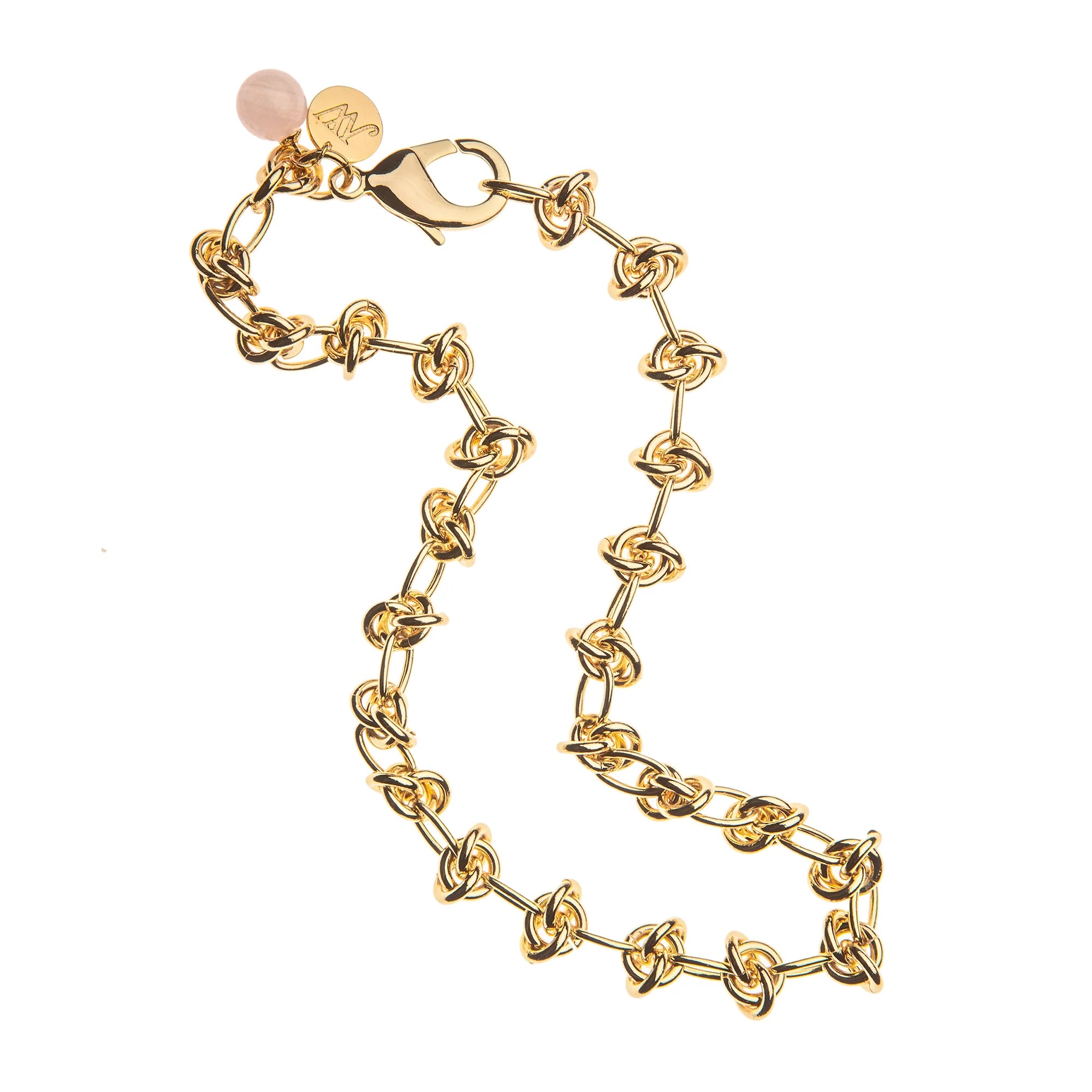 JANE WIN In A Knot Chain w/ Rose Quartz 16"