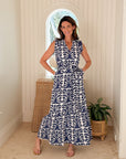 FITZROY & WILLA Christina Dress Navy Ikat Block