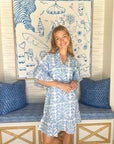 FITZROY & WILLA Soleil Mini Dress Periwinkle Ikat Block