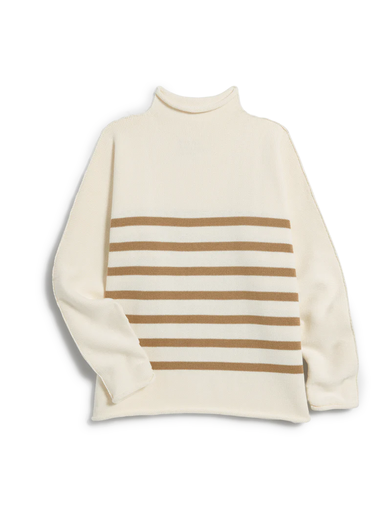 FRANK & EILEEN Monterey Sweater Ivory w/ Camel Stripe
