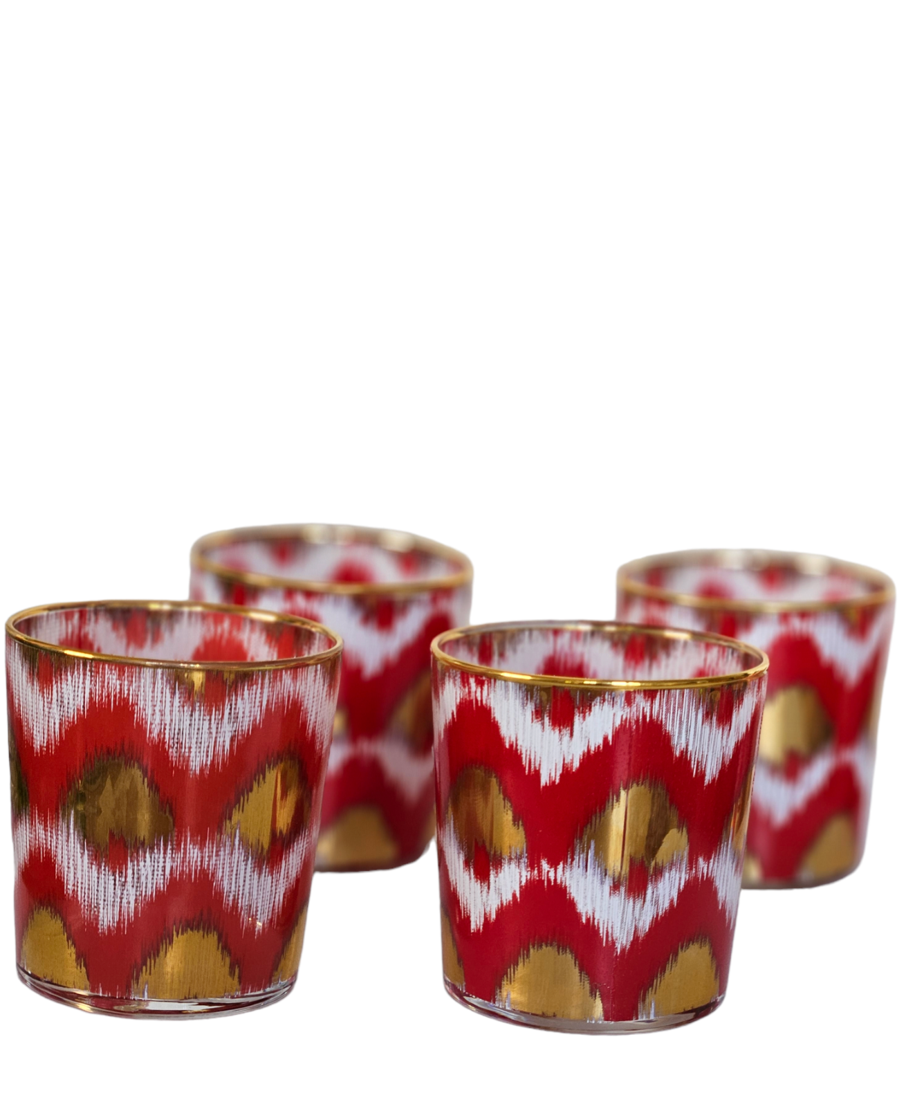 LES OTTOMANS Red Ikat Short Glass-Set/4