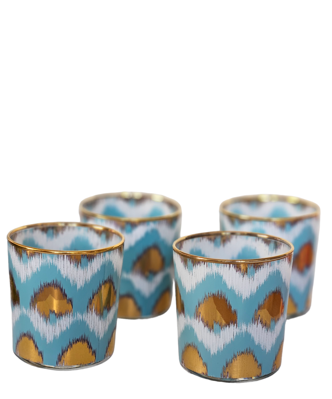 LES OTTOMANS Blue Ikat Short Glass-Set/4