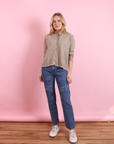 JUMPER 1234 Cashmere Tipped Crew Cardigan Brown Buff