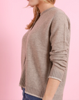 JUMPER 1234 Cashmere Tipped Crew Cardigan Brown Buff