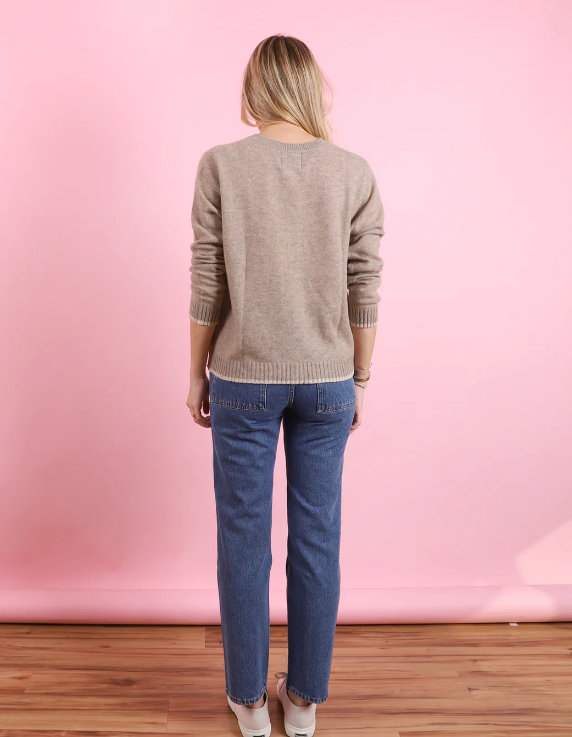 JUMPER 1234 Cashmere Tipped Crew Cardigan Brown Buff
