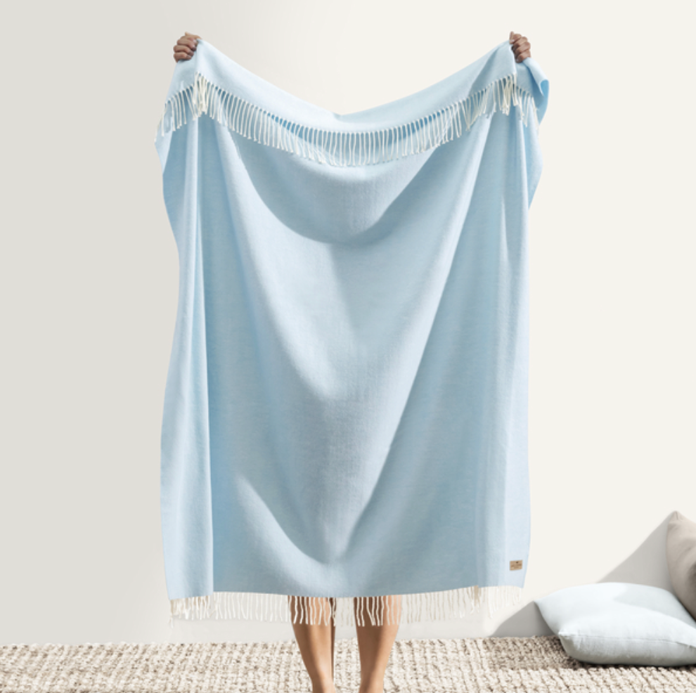 Italian Herringbone Throw Sky Blue