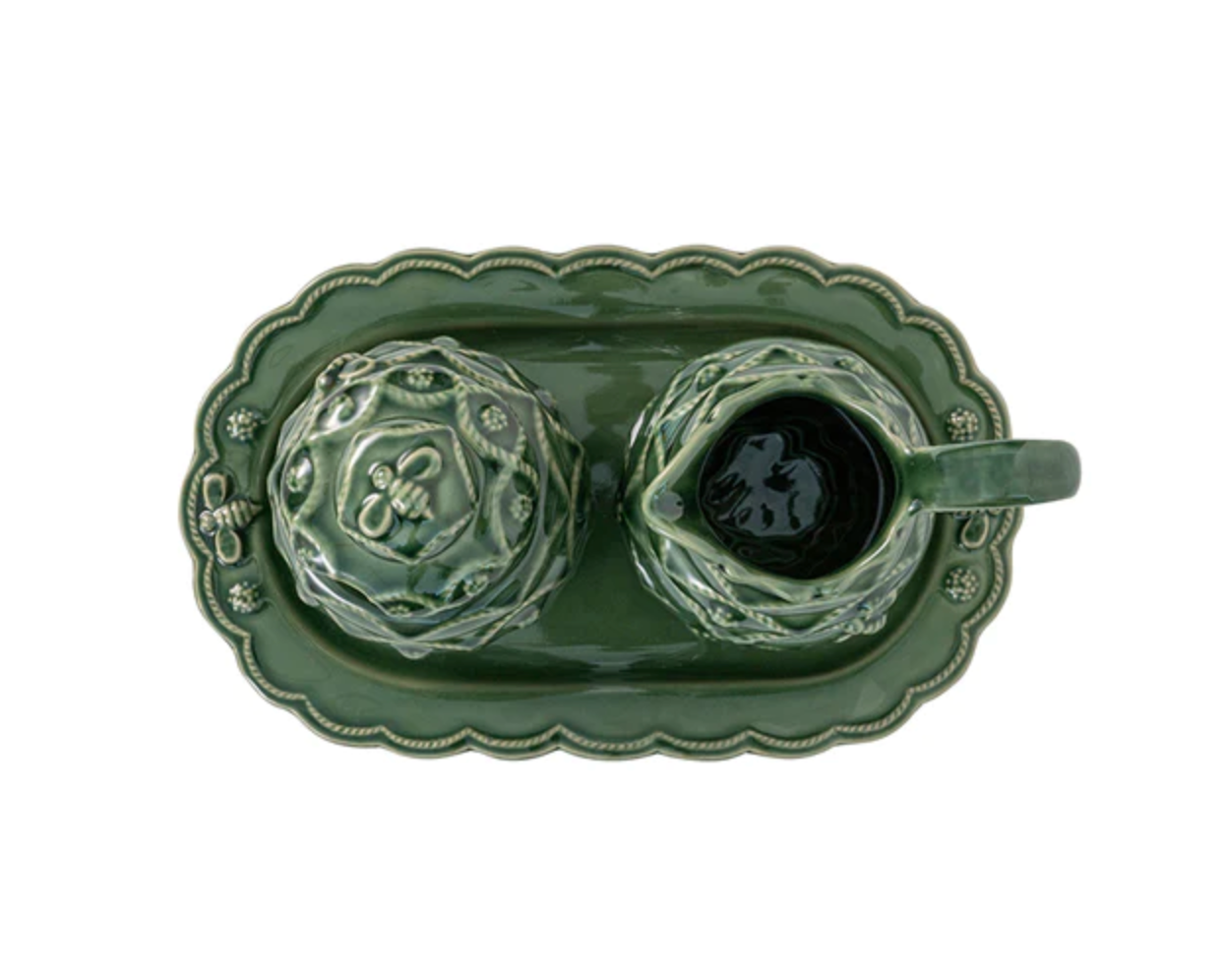 Veronica Beard Jardins Du Monde Creamer and Sugar Set/3pc - Green