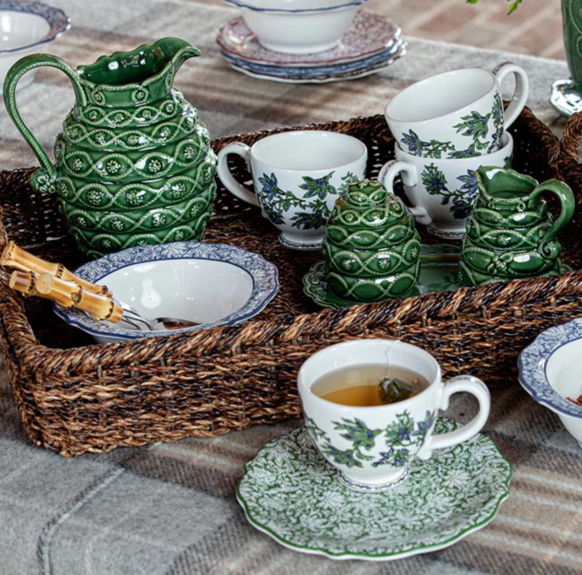 Veronica Beard Jardins Du Monde Creamer and Sugar Set/3pc - Green