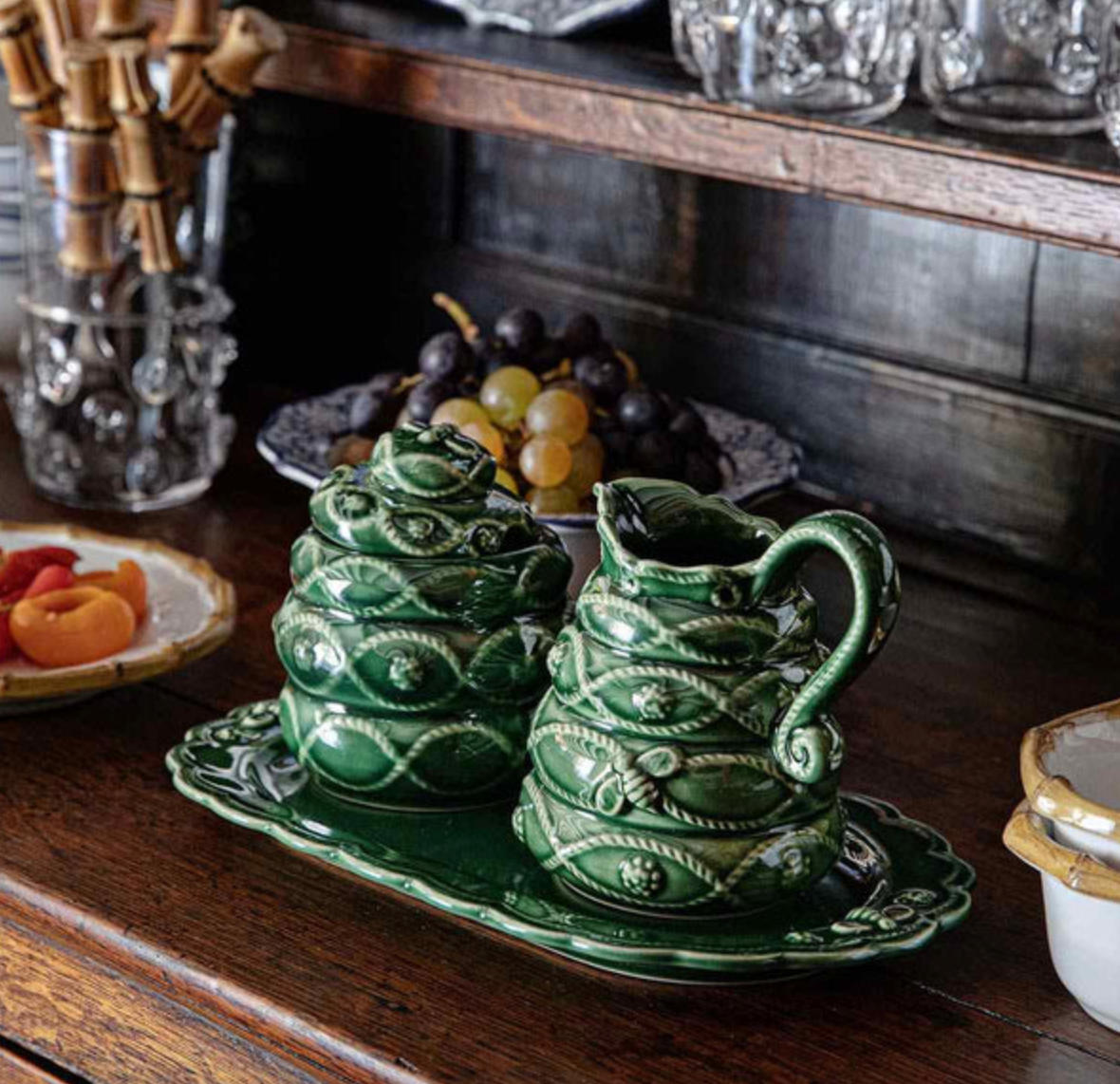 Veronica Beard Jardins Du Monde Creamer and Sugar Set/3pc - Green