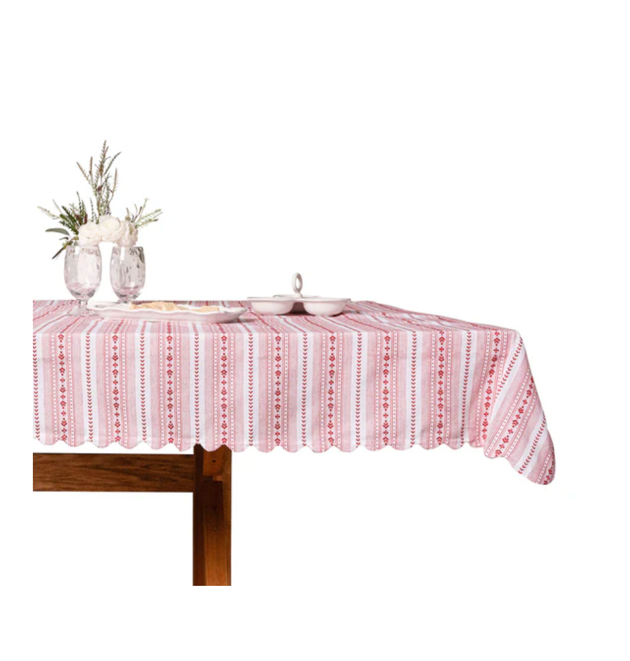 JULISKA Villa Stripe 52" Square Tablecloth - Ruby